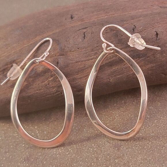 Sterling Tear Drop Wavy Hoop Earrings - Picture 2 of 5